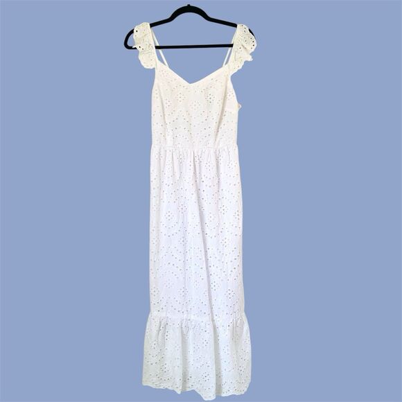 Sincerely Jules Midi Eyelet Dress M White Tiered Coquette Beach Cottagecore Trad - Picture 2 of 11